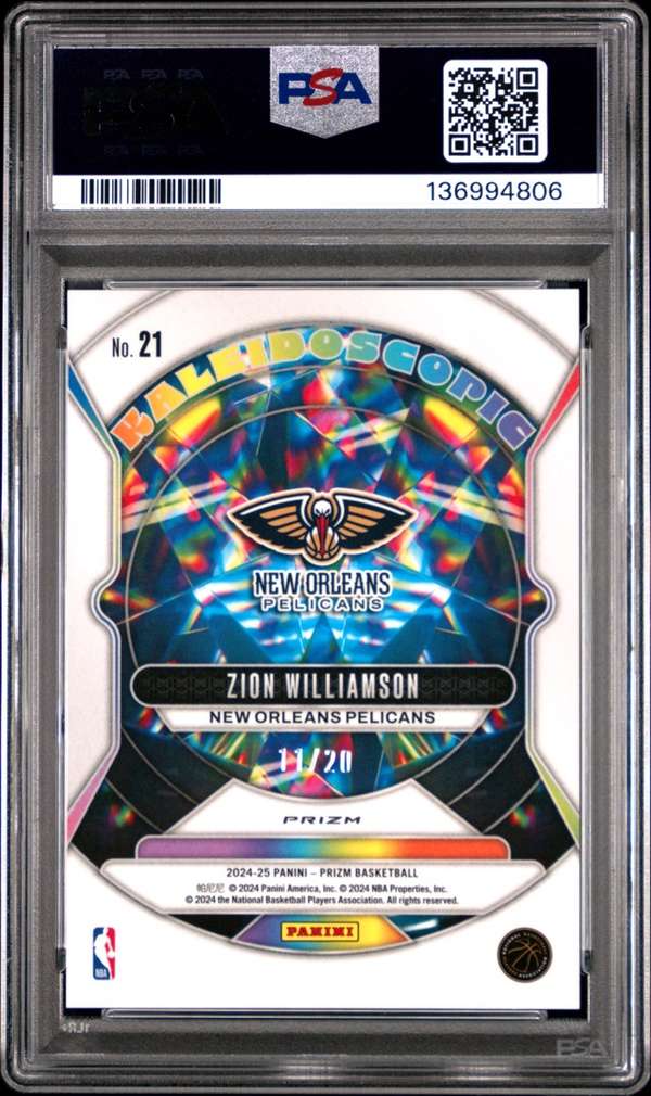 2024 Panini Prizm Kaleidoscopic-White Wave #21 ZION WILLIAMSON PSA 10