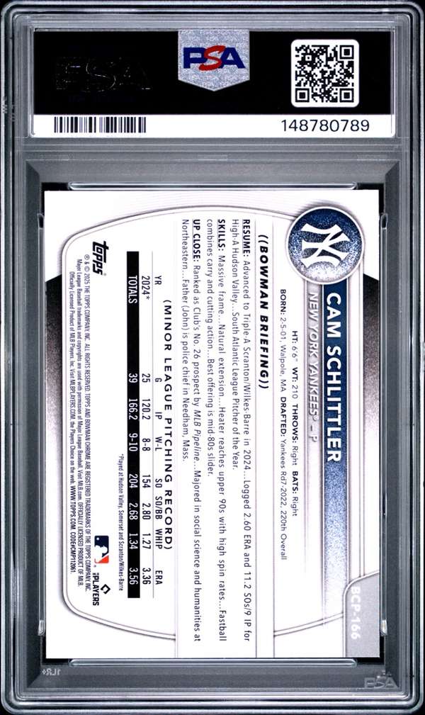 2025 Bowman Chrome Prospects-Mini Diamond #BCP166 CAM SCHLITTLERPSA 8