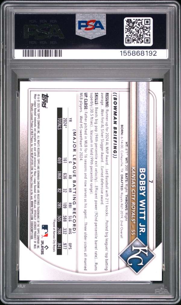2025 Bowman Chrome Mega Box - Yellow Refractor #7 BOBBY WITT JR. PSA 9
