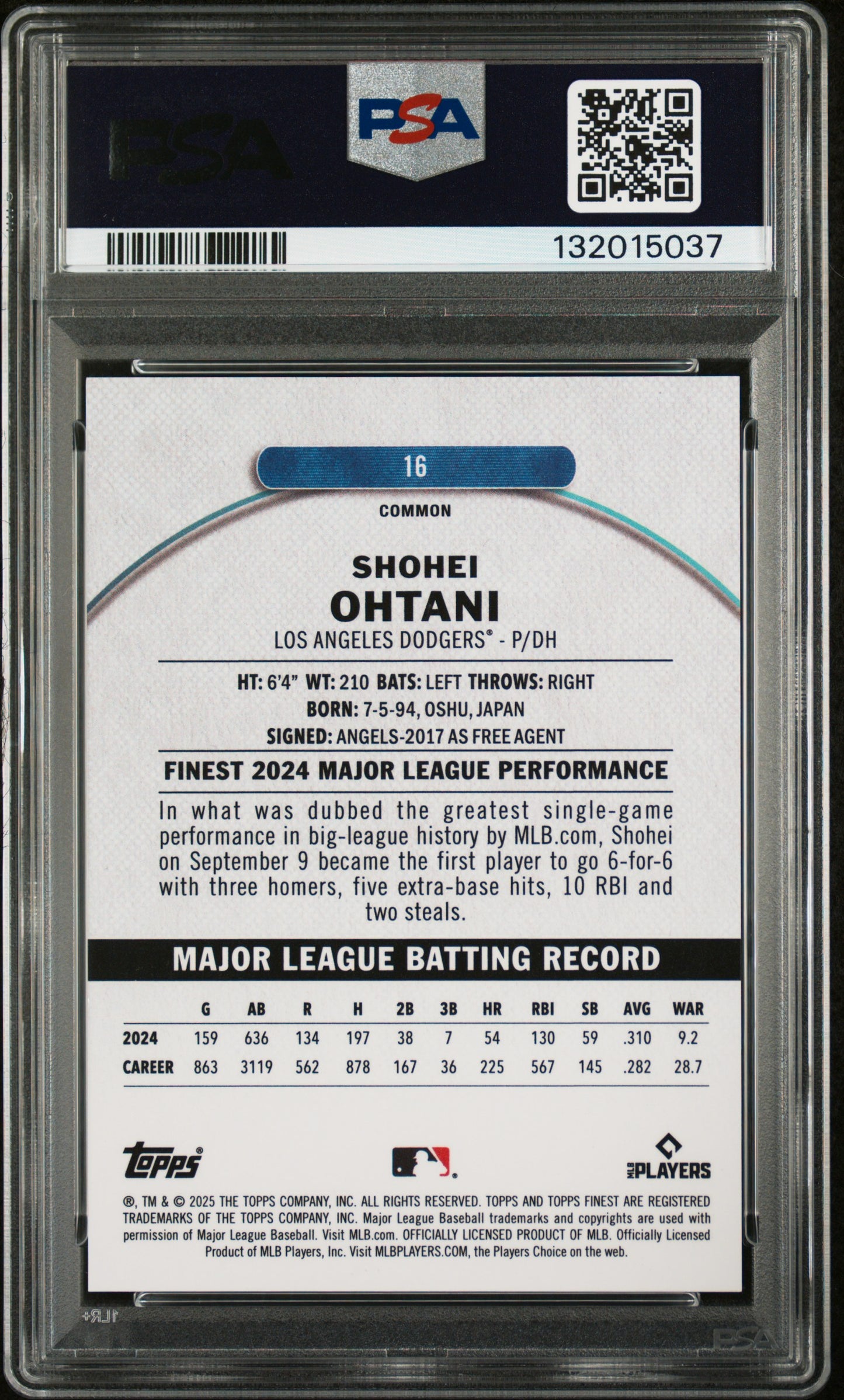 2025 Topps Finest #16 Shohei Ohtani Pearl Checkerboard PSA 9