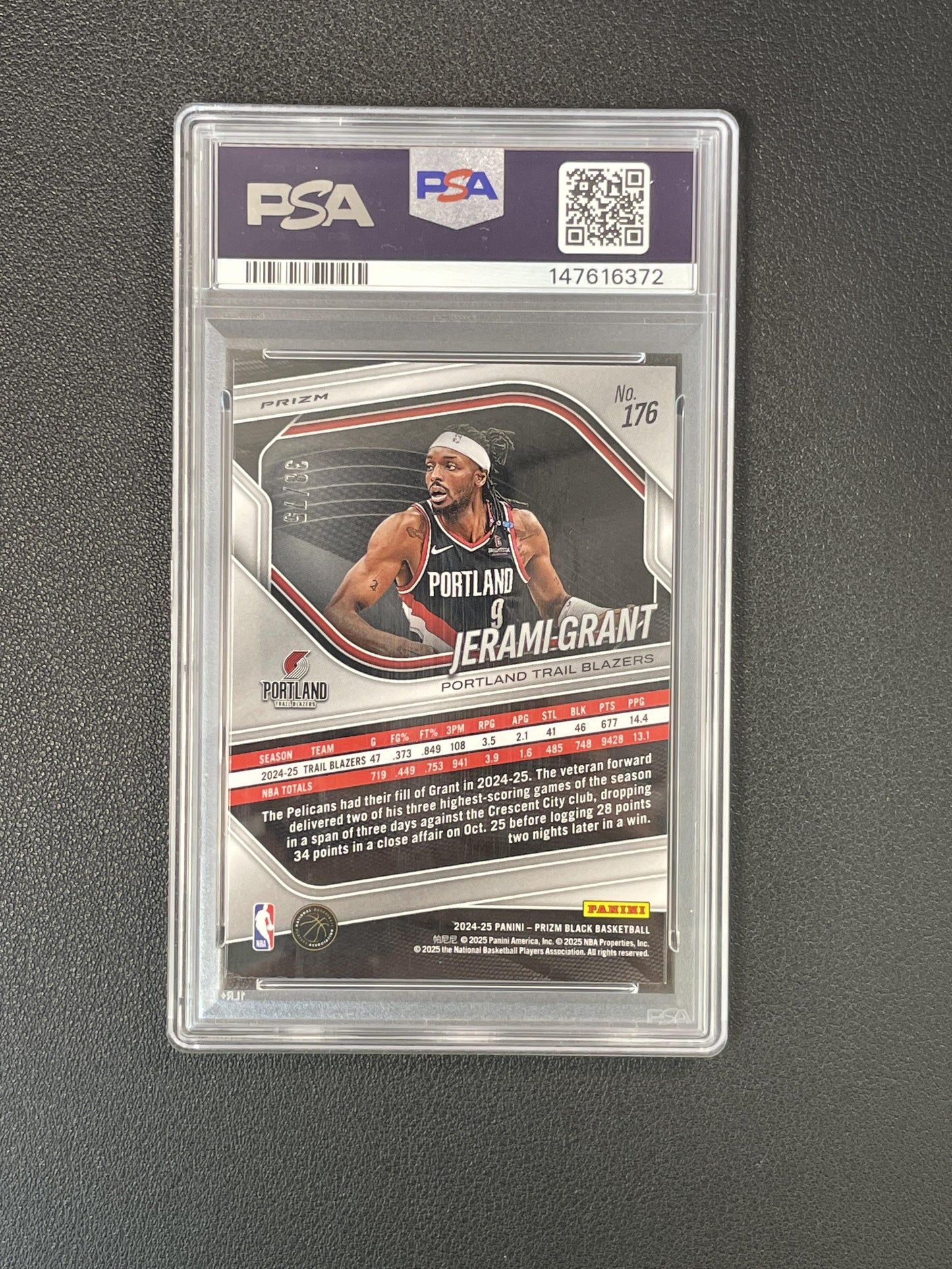 2024-25 Panini Prizm Black #176 Jerami Grant Red Power Prizms PSA 9 #/75