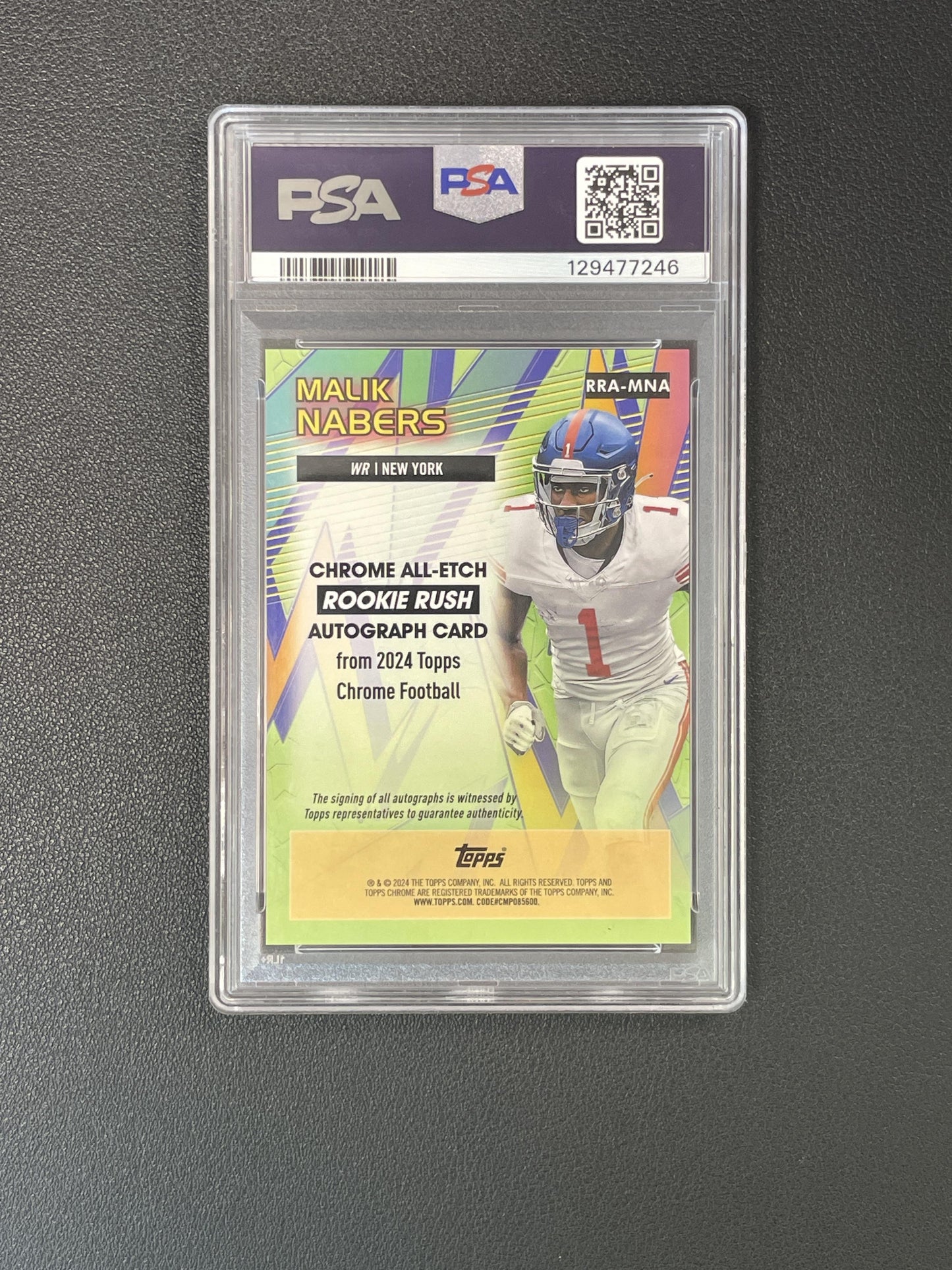 24 Topps Chrome #RRA-MNA Malik Nabers All-Etch RC Rush Auto Aqua Refr PSA10 /199