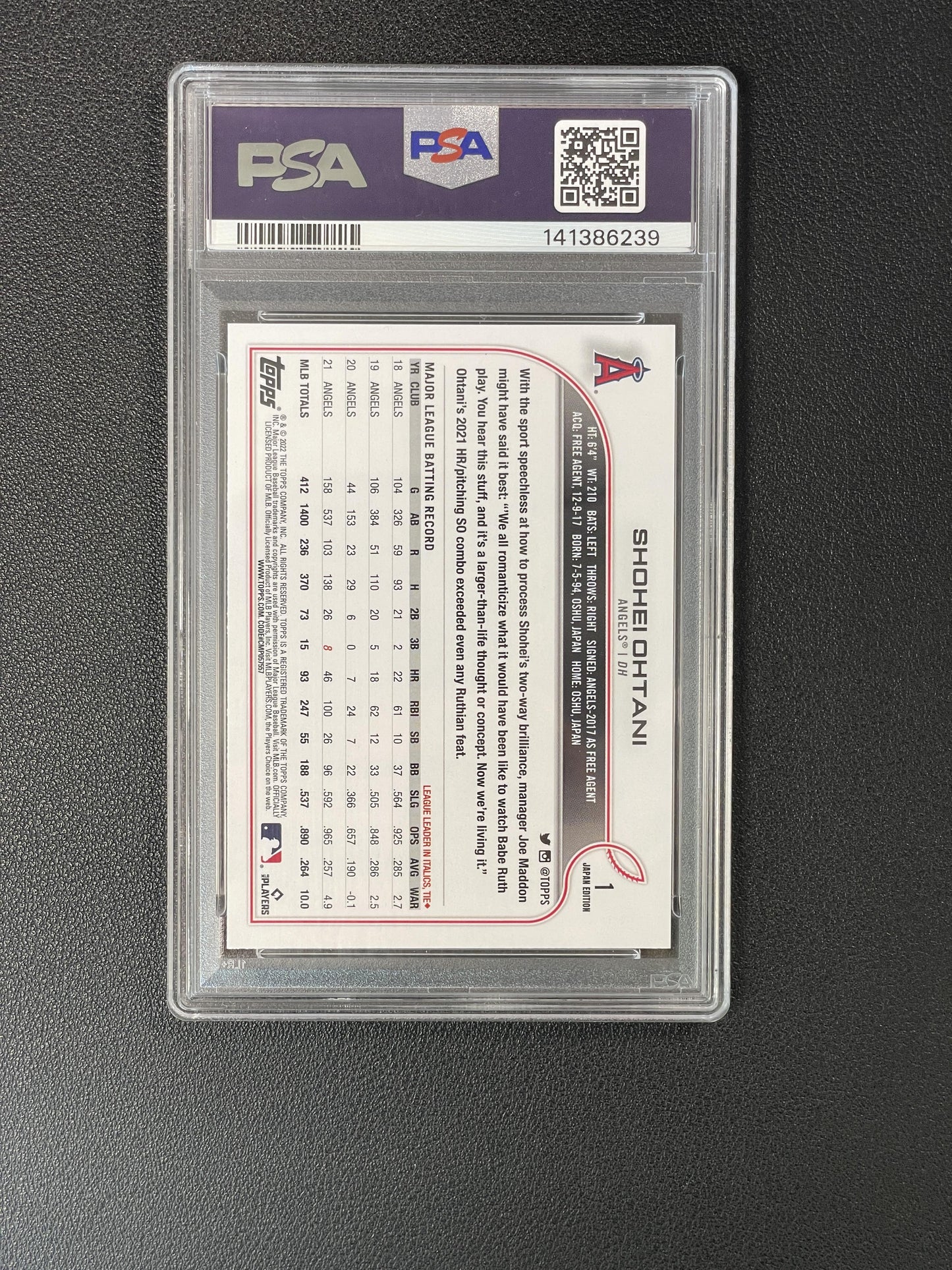 2022 Topps Japan Edition #1 Shohei Ohtani PSA 10