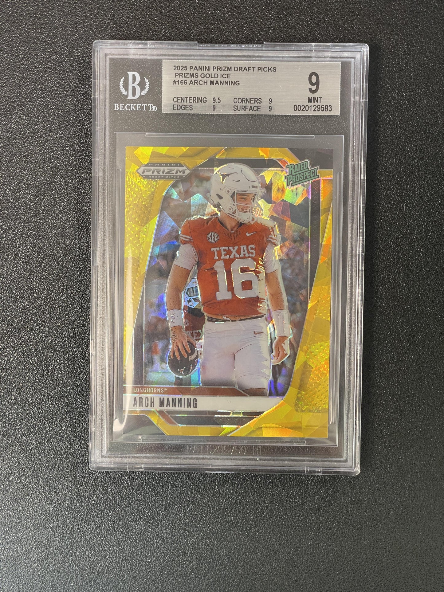 2025 Panini Prizm Draft Picks #166 Arch Manning Prizms Gold Ice BGS 9