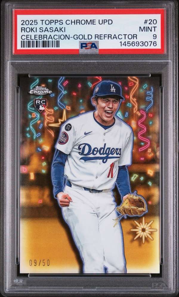 2025 Topps Chrome Update Celebracion-Gold Refractor #20 ROKI SASAKI PSA 9