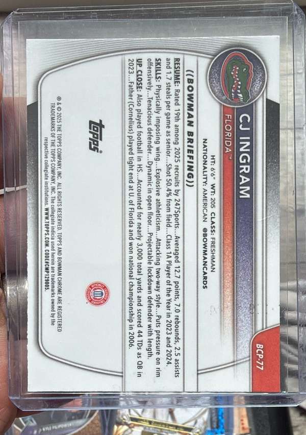2025-26 Bowman - Chrome Prospects Reptilian Refractor #BCP-77 CJ Ingram