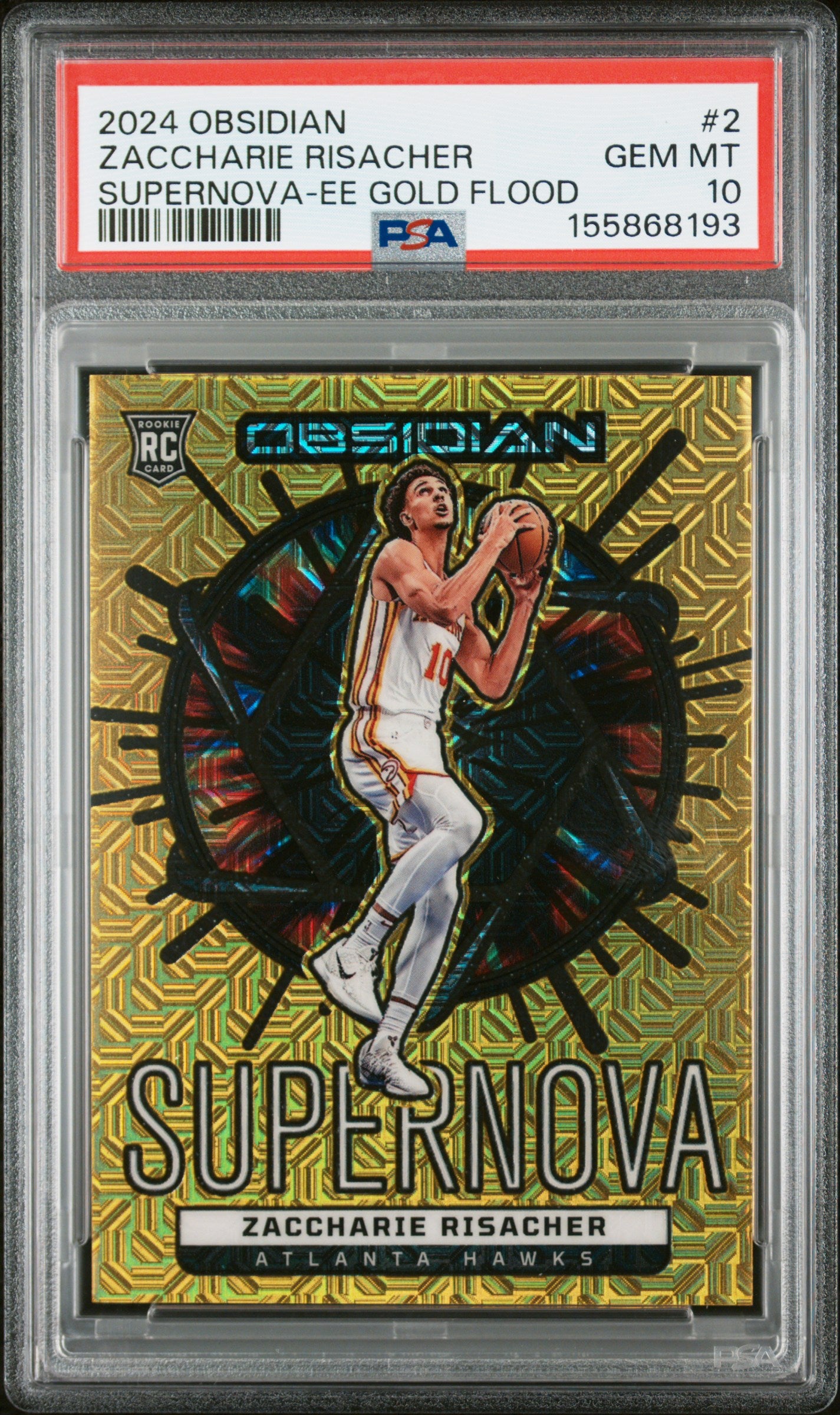 2024 Panini Obsidian #2 Zaccharie Risacher Supernova E/E Gold Flood /10 PSA 10