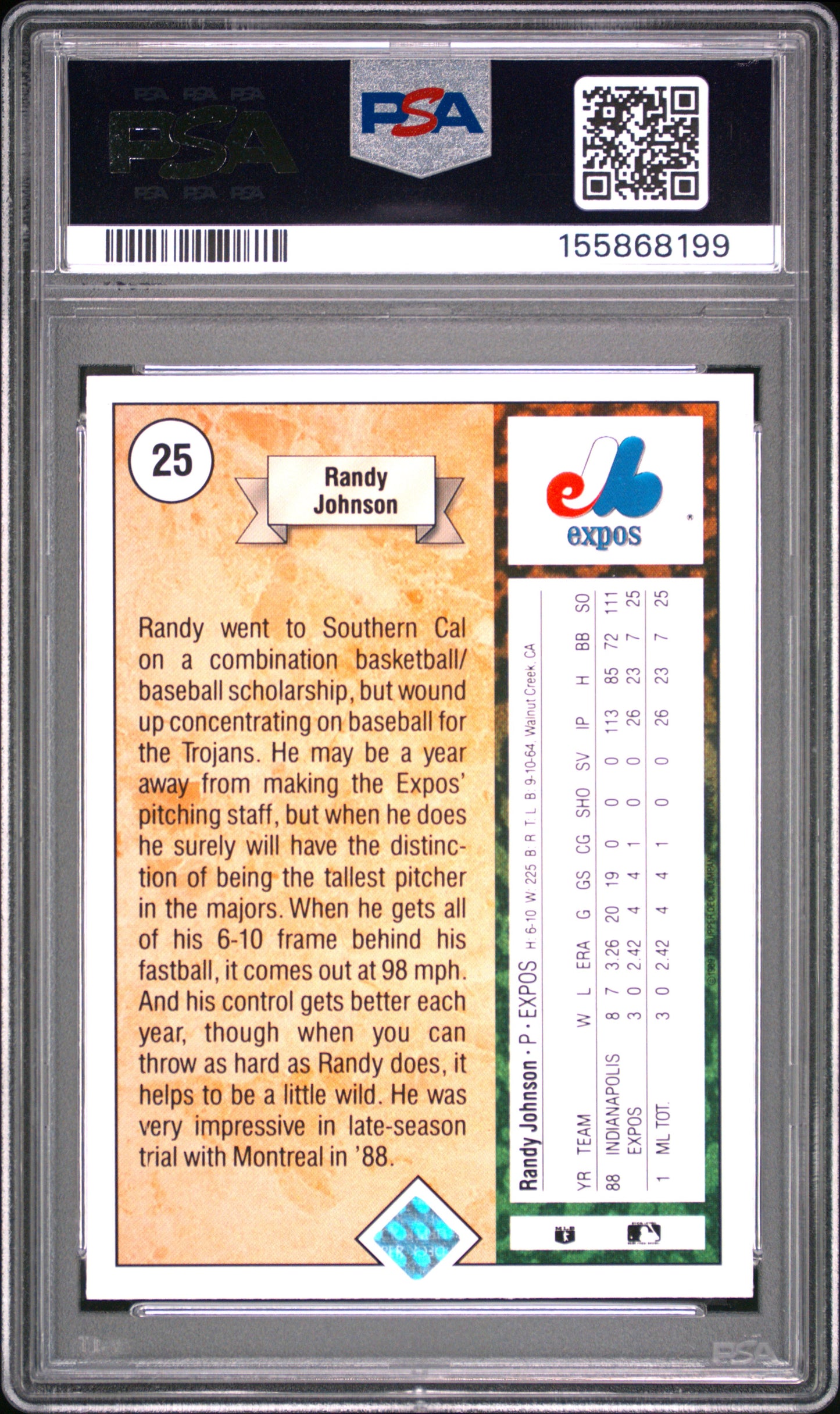 1989 Upper Deck #25 Randy Johnson Star Rookie PSA 8