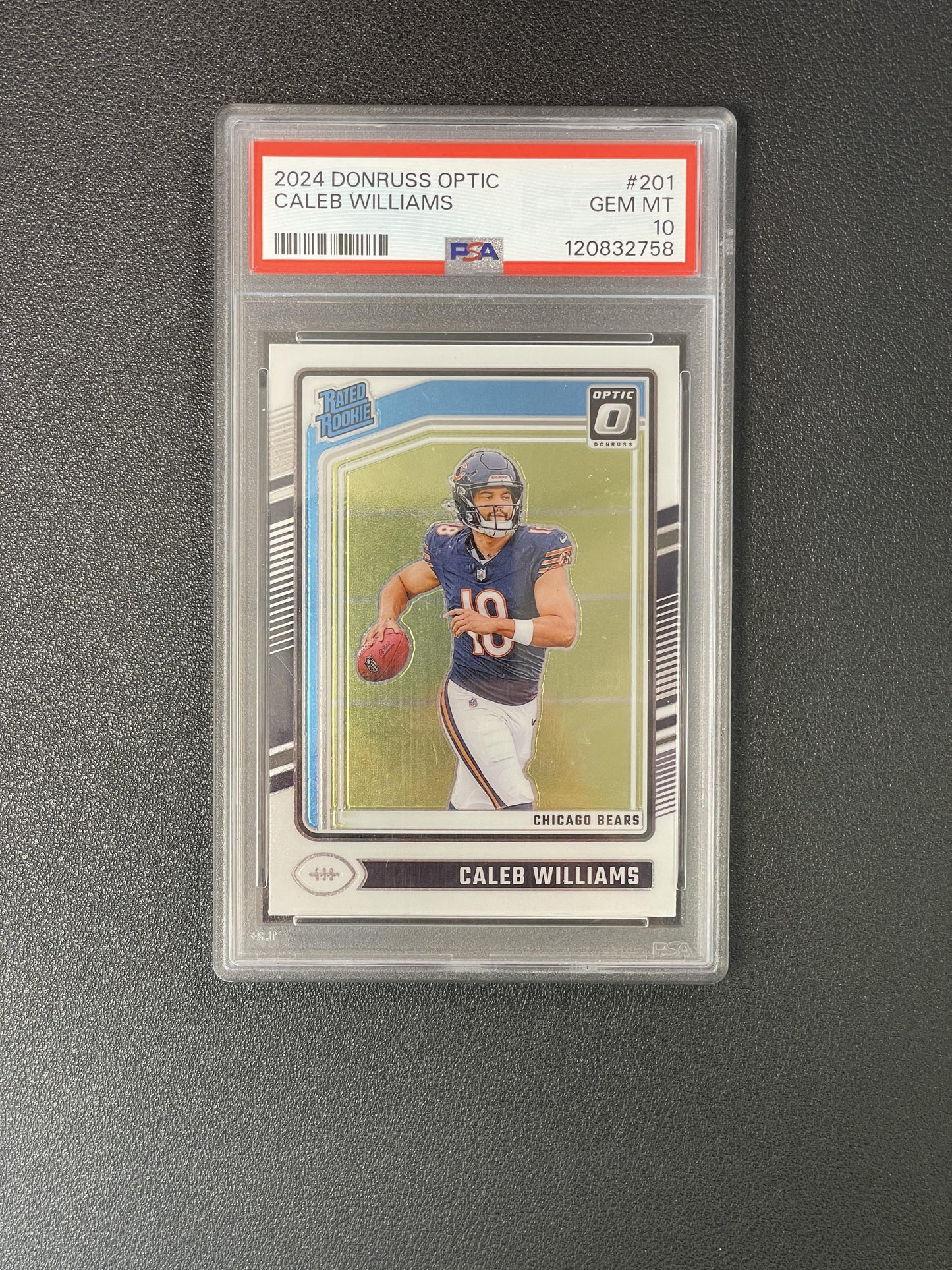 2024 Donruss Optic #201 Caleb Williams Purple Shock PSA 10