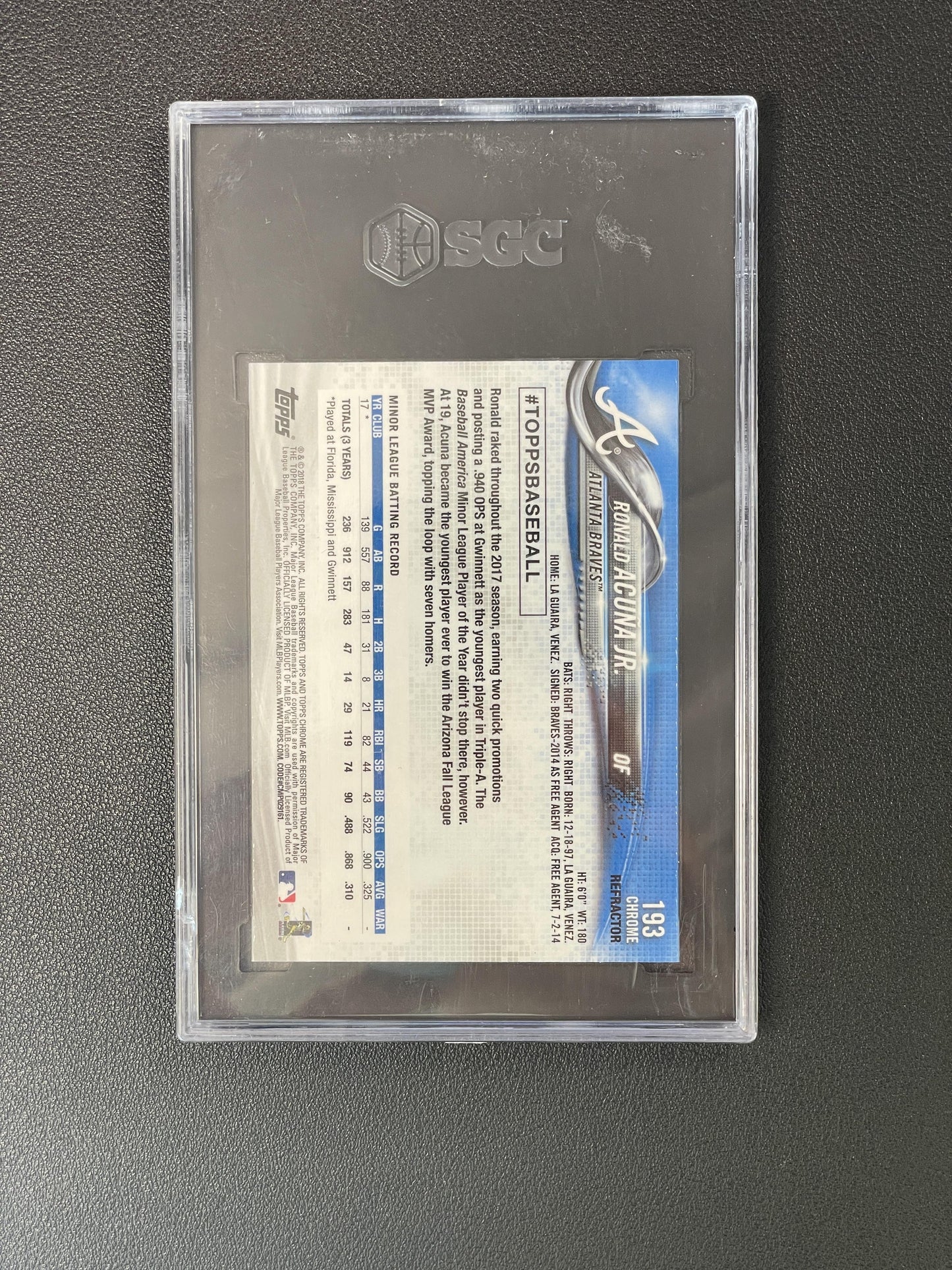2018 Topps Chrome #193 Ronald Acuna Jr. Refractor SGC 10