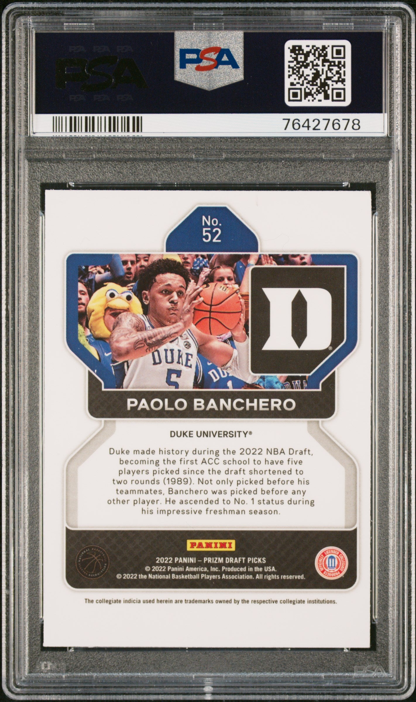 2022-23 Panini Prizm Draft Picks #52 Paolo Banchero PSA 10